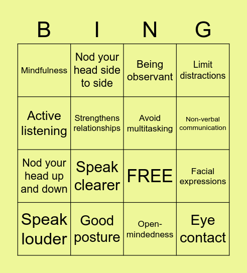 Communication Bingo Card