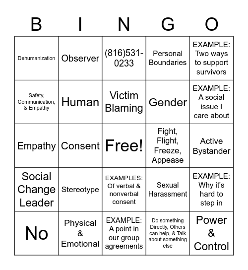 Youth Led Prevention BINGO Review Bingo Card