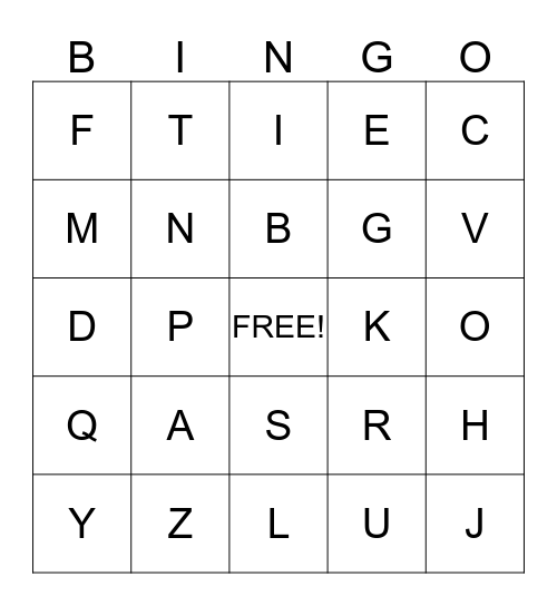 CAPITAL LETTERSA Bingo Card