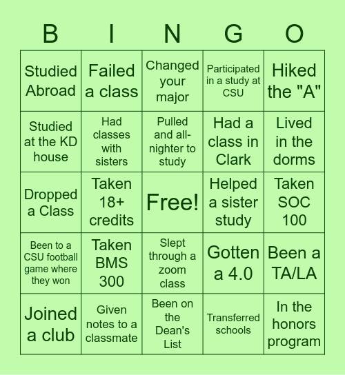 Study-a-thon Bingo Card