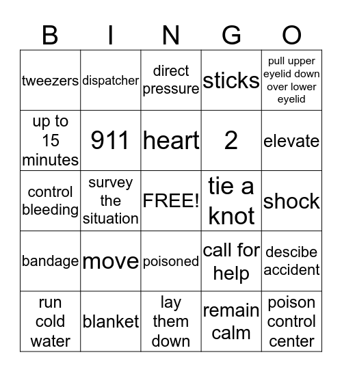 First Aid Bingo Card