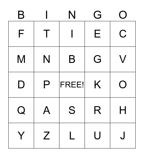 CAPITAL LETTERS Bingo Card