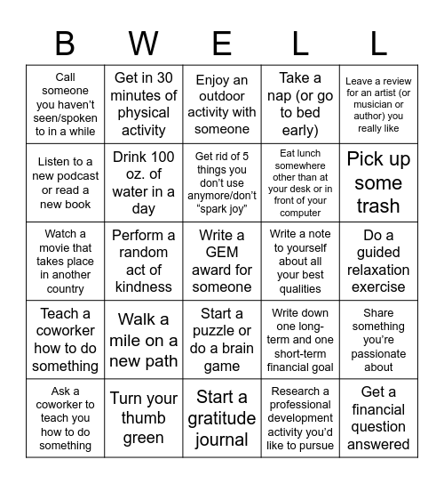 Woodruff Wellness Bingo Card