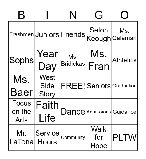 SKHS BINGO Card