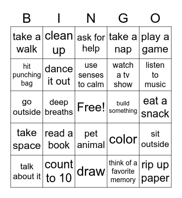 Coping skills Bingo Card