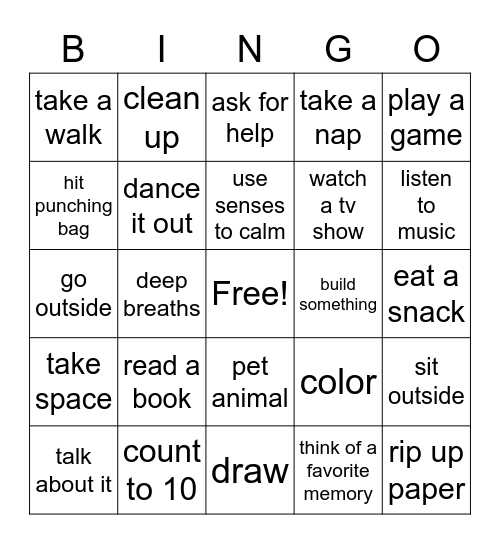 Coping skills Bingo Card