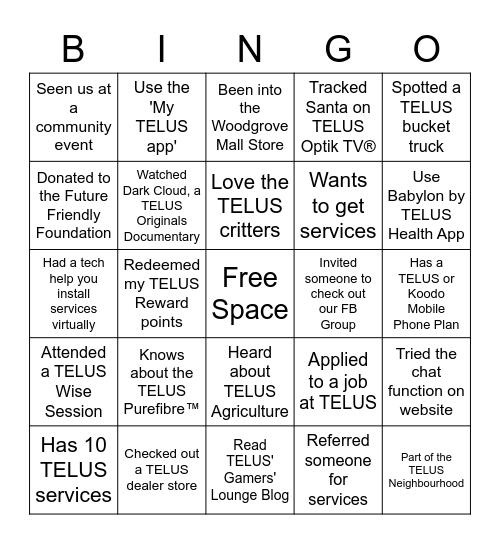 TELUS Bingo Card