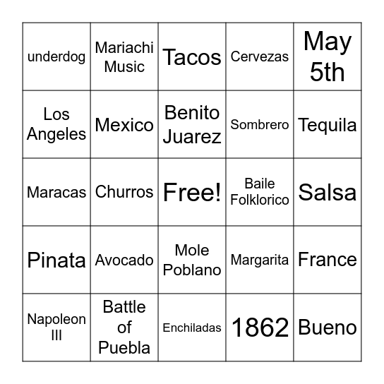 Cinco de Mayo Bingo Card