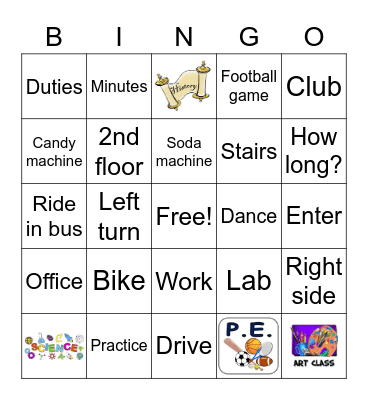 School Routines and Around School Bingo Card