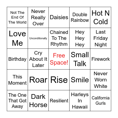 Katy Perry Bingo Card