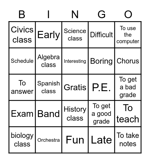 2.1 Vocab: En la escuela Bingo Card