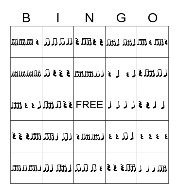 SIXTEENTH NOTE RHYTHM BINGO Card