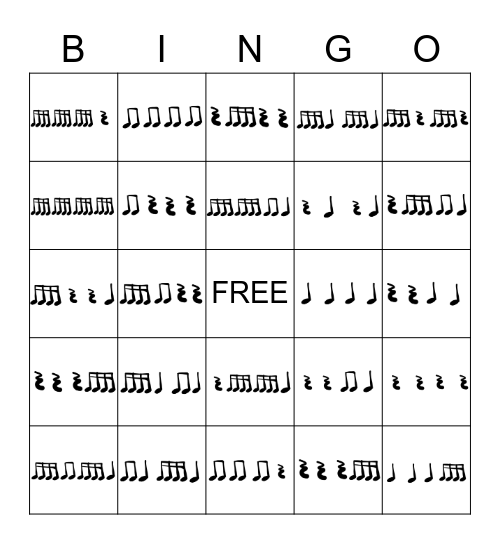 SIXTEENTH NOTE RHYTHM BINGO Card