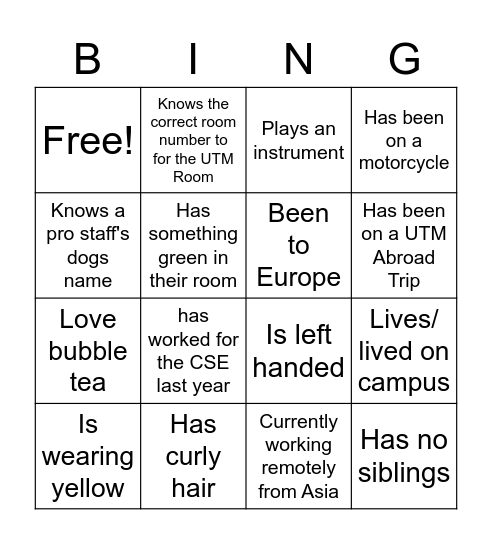 CSE Summer Student Staff Bingo Card