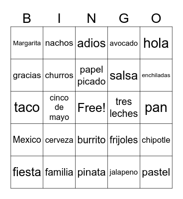 Cinco de Mayo Bingo Card