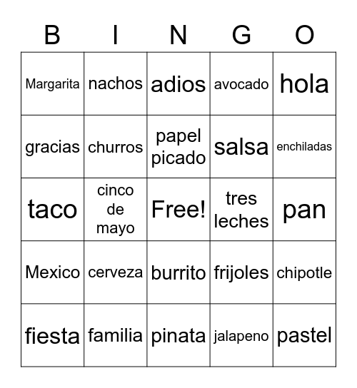 Cinco de Mayo Bingo Card