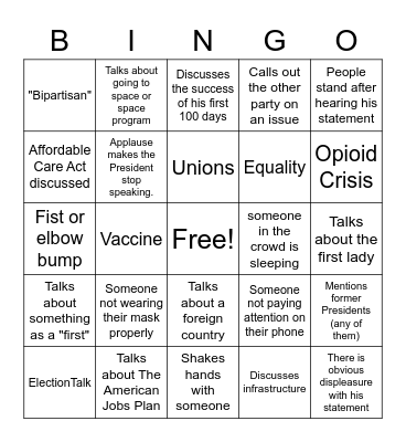 Presidential Address To Congress Bingo Card