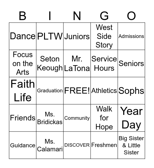 SKHS BINGO Card