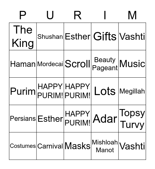 Happy Purim! Bingo Card