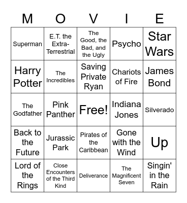 Movie Themes Bingo Card