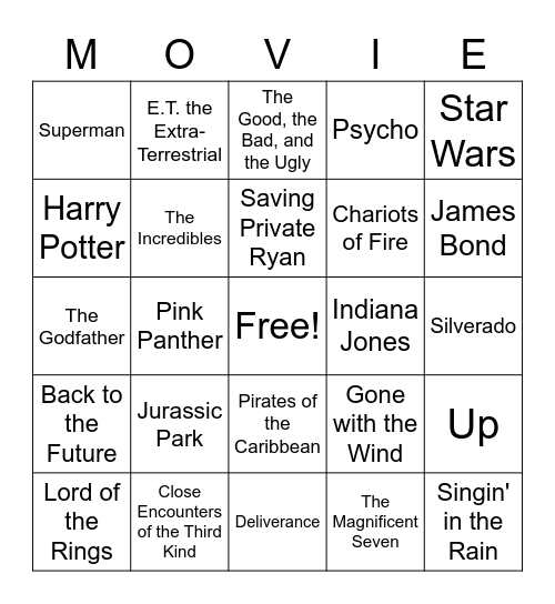 Movie Themes Bingo Card