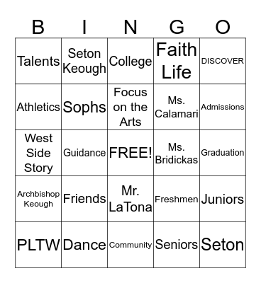 SKHS BINGO Card