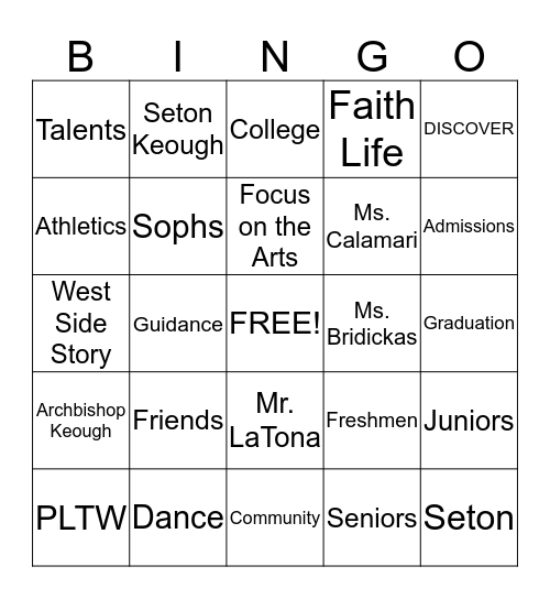 SKHS BINGO Card