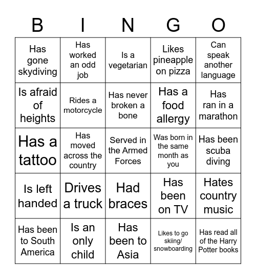 Find Someone Who... Bingo Card