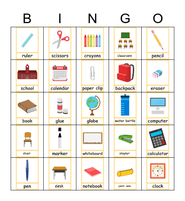 Classroom Objects Bingo Card