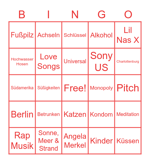 COLUMBIA Bingo Card