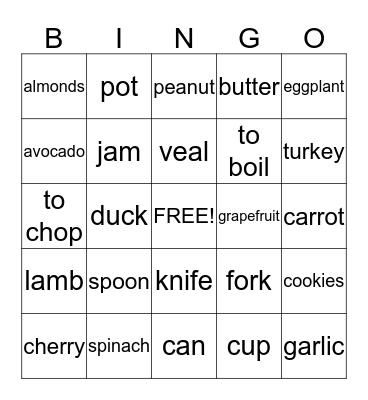 Comida Bingo Card