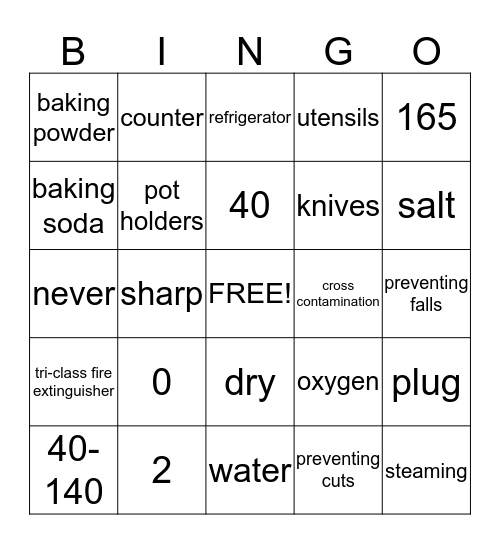 Kitchen Safety Bingo Card