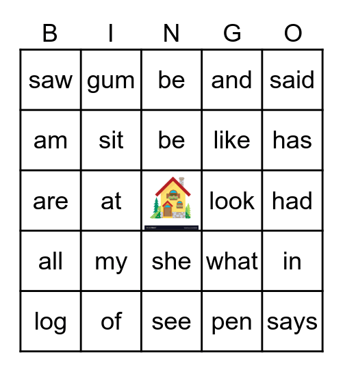 Sight Word Bingo Card