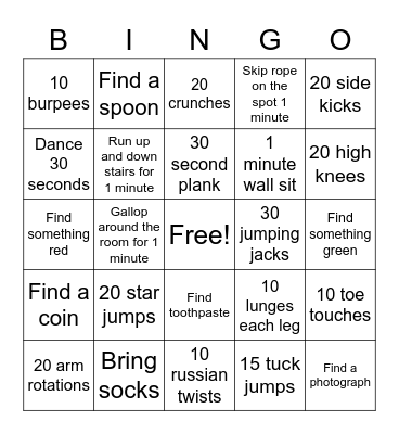 Fitness Bingo Card