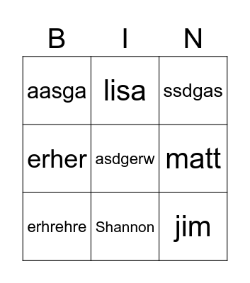 EI Test Bingo Card