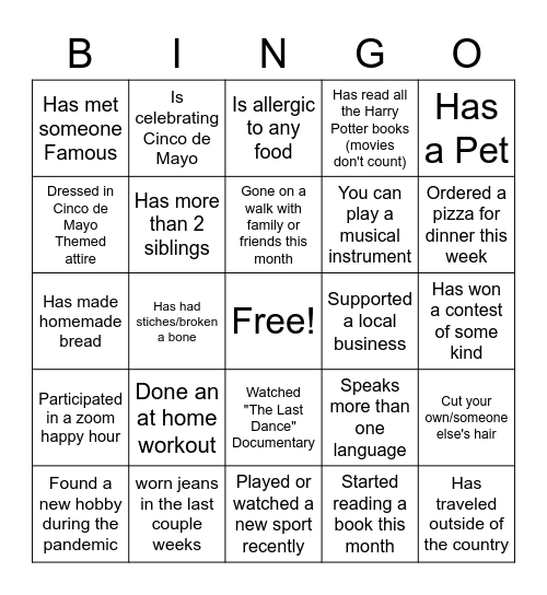 Happy Hour Bingo Card