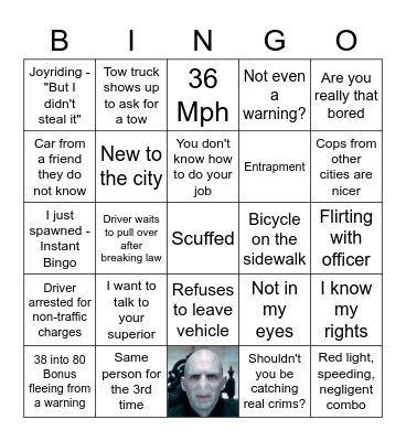 Traffic Bingo Card