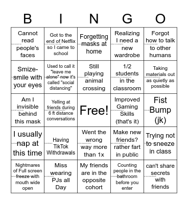 Ross Hybrid Awkwardness Bingo Card