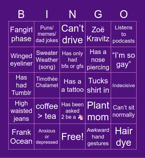 Bisexual 💖💛💜 Bingo Card