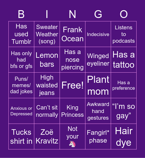 Bisexual 💖💜💙 Bingo Card