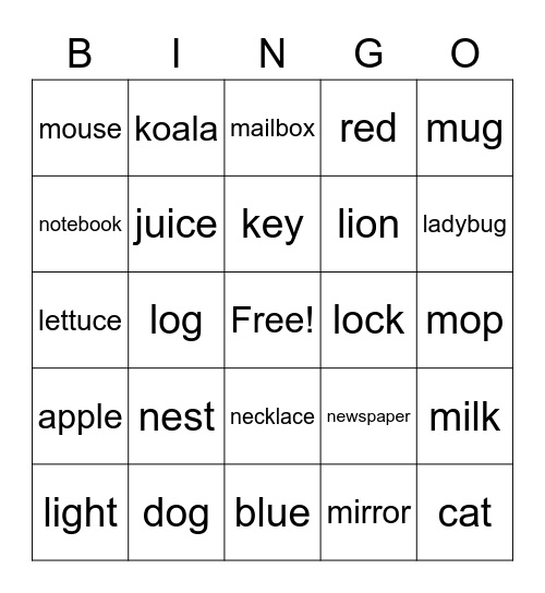 Alphabet Words Bingo Card