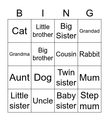 Family  Bingo Card