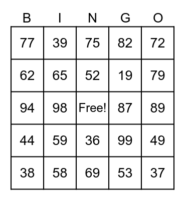 Double Digit Addition Bingo Card