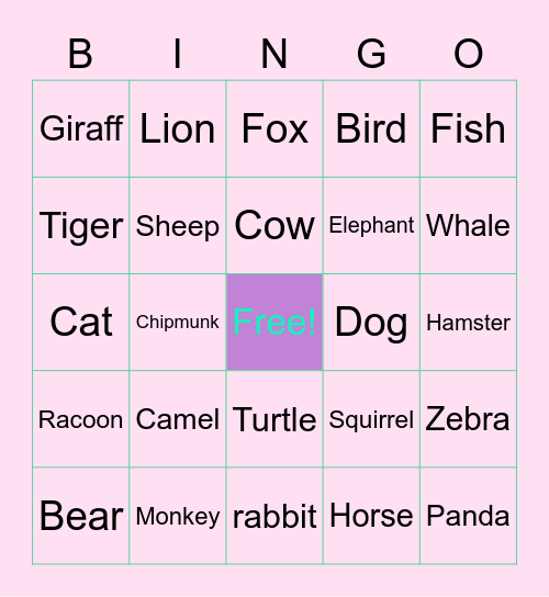 Animal Bingo Card