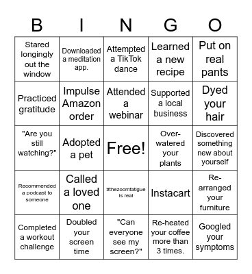 Quarantine Bingo Card