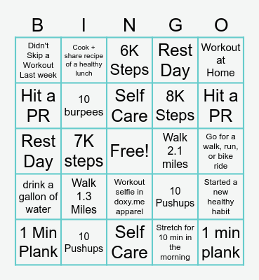 Doxy.me Fitness Bingo Card