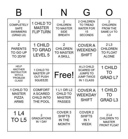 Aqua-Tots Bingo Card