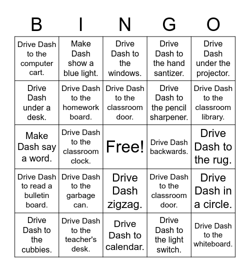 Dash Driving BINGO card Bingo Card