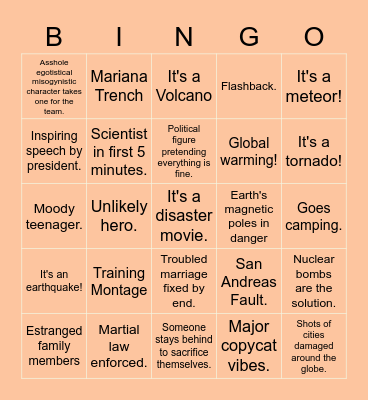 Disaster Movie Bingo Card