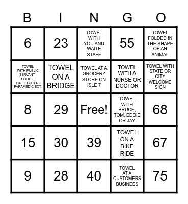 Beach " TOWEL" Bingo Card